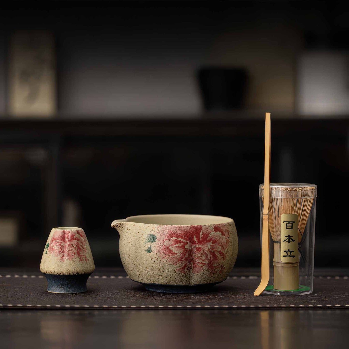 Blue&White Flint Red Handmade Matcha Bowl Set with Accessories