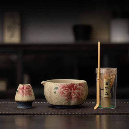 Blue&White Flint Red Handmade Matcha Bowl Set with Accessories