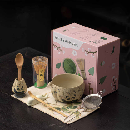 Blue&White Flint Red Handmade Matcha Bowl Set with Accessories