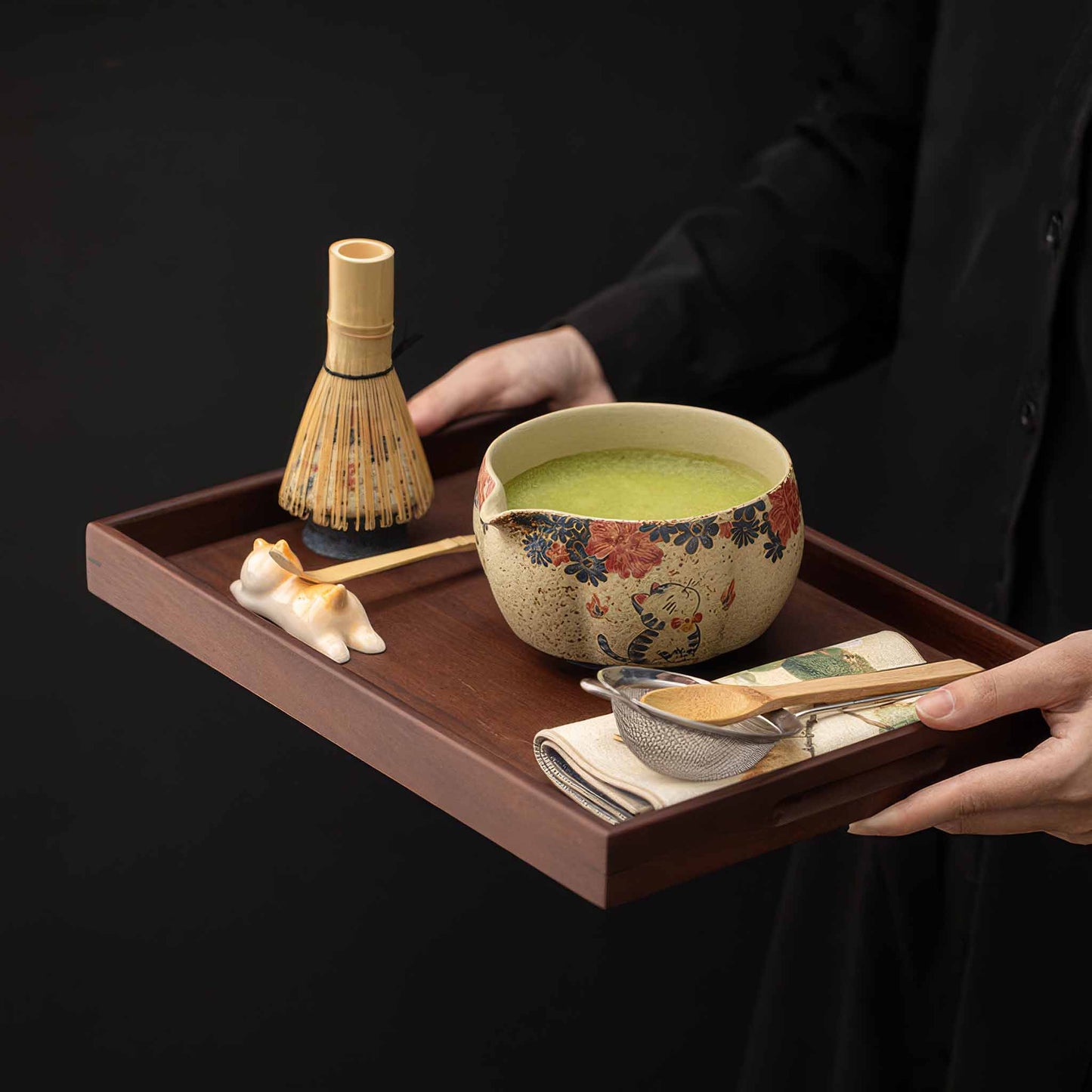 Blue&White Flint Red Handmade Matcha Bowl Set with Accessories