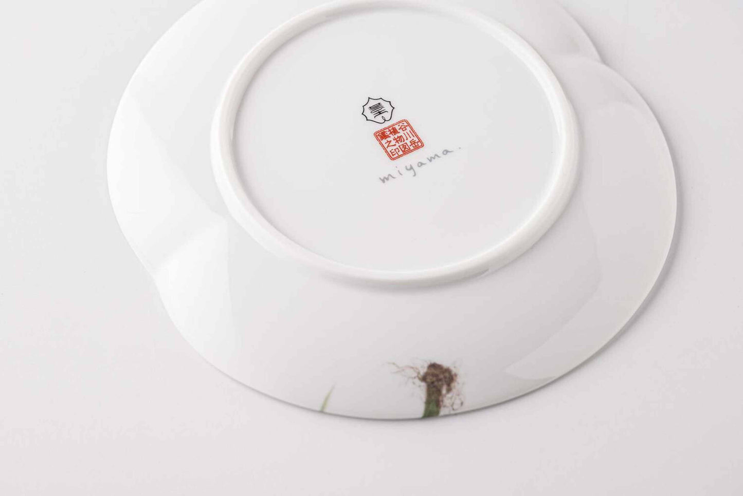 A white, delicate, and intricately designed 6-inch porcelain plate with a daisy pattern, made of Mino Ware.
