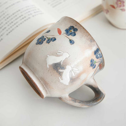 Hana Tobi Rabbit Hasami Ware Handmade Mug - Pink/Blue
