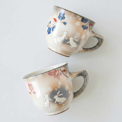 Hana Tobi Rabbit Hasami Ware Handmade Mug - Pink/Blue