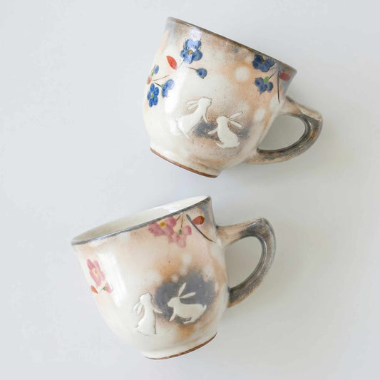 Hana Tobi Rabbit Hasami Ware Handmade Mug - Pink/Blue