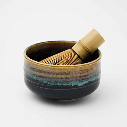 Handmade Hasami Ware Matcha Bowl Set with Whisk - Blue Blower