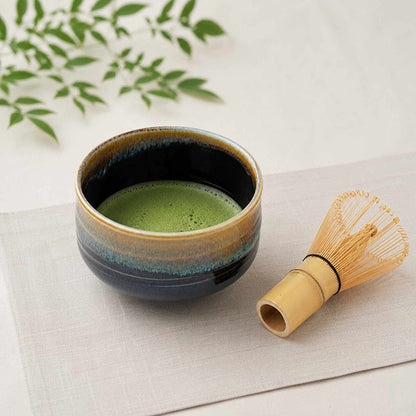 Handmade Hasami Ware Matcha Bowl Set with Whisk - Blue Blower
