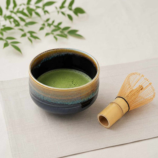 Handmade Hasami Ware Matcha Bowl Set with Whisk - Black Drain