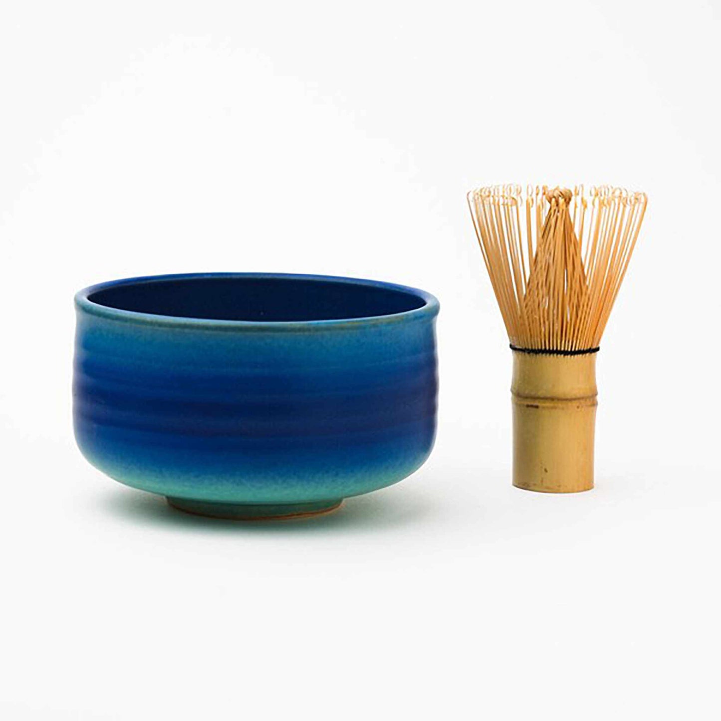 Handmade Hasami Ware Matcha Bowl Set with Whisk - Blue Blower