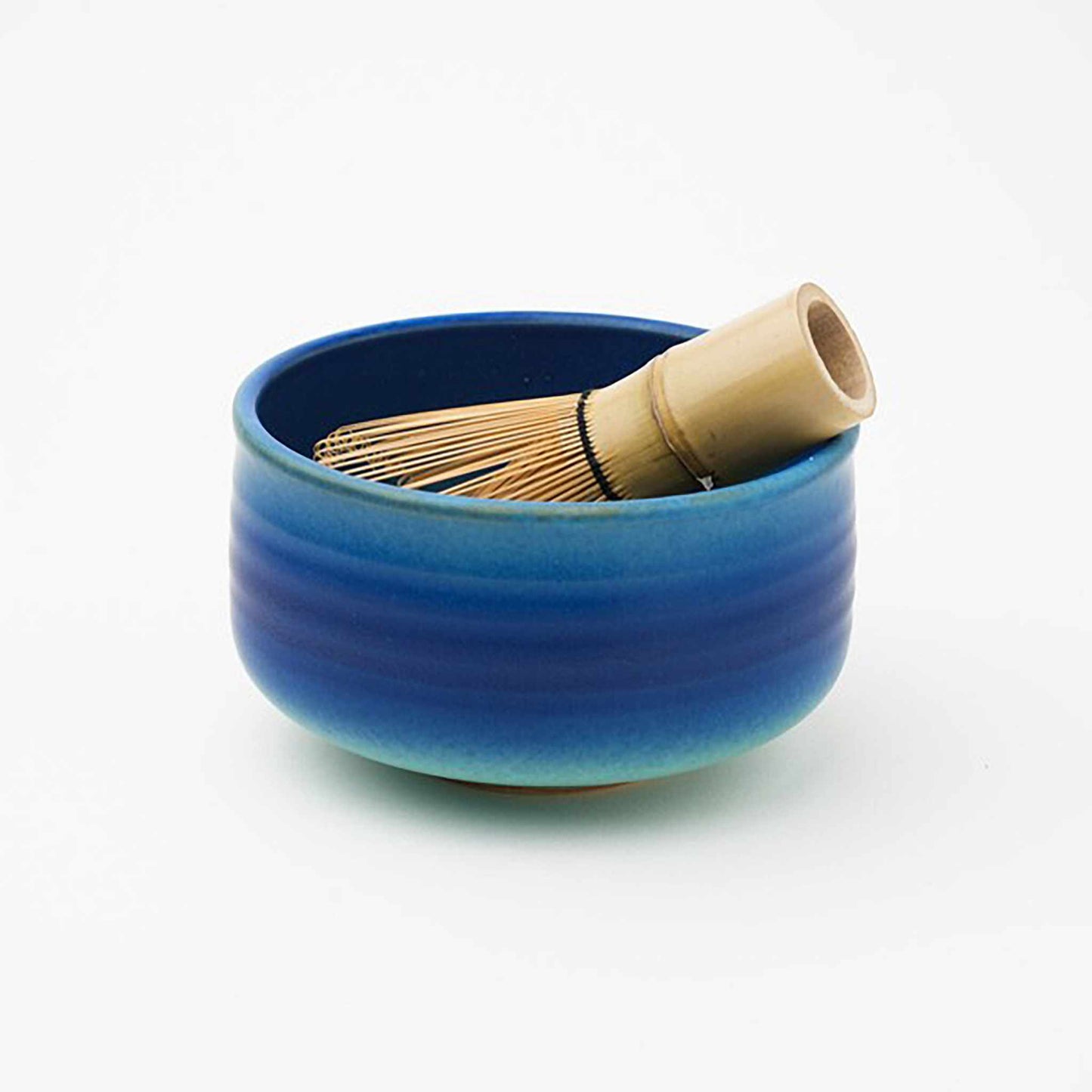 Handmade Hasami Ware Matcha Bowl Set with Whisk - Blue Blower