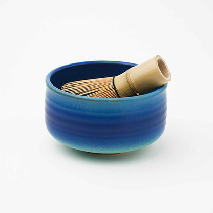 Handmade Hasami Ware Matcha Bowl Set with Whisk - Blue Blower