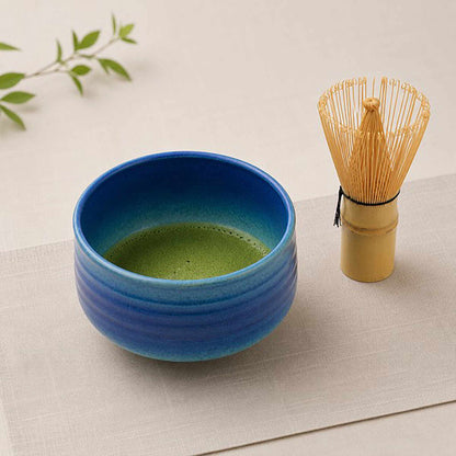Handmade Hasami Ware Matcha Bowl Set with Whisk - Blue Blower