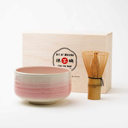 Handmade Hasami Ware Matcha Bowl Set with Whisk - Blue Blower