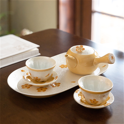 Cherry Blossom Handmade Teapot and Cup Set -  Orange