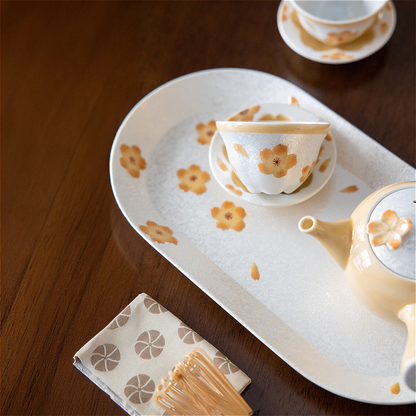 Cherry Blossom Handmade Teapot and Cup Set -  Orange