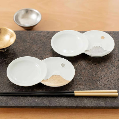 Hasami Ware Mt. Fuji Sauce Dish - Silver/Gold