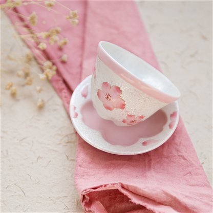 Cherry Blossom Handmade Teapot and Cup Set -  Pink