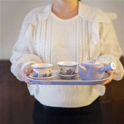 Cherry Blossom Handmade Teapot and Cup Set -  Purple