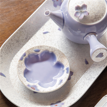 Cherry Blossom Handmade Teapot and Cup Set -  Purple