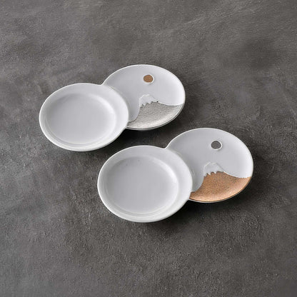 Hasami Ware Mt. Fuji Sauce Dish - Silver/Gold